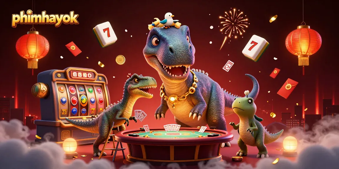 Engage with phimhayok's dynamic casino scene featuring whimsical characters and vivid gambling elements.