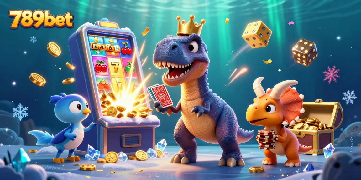 Engage with 789bet's vivid casino scene featuring animated dinosaurs in a 3D jackpot explosion.