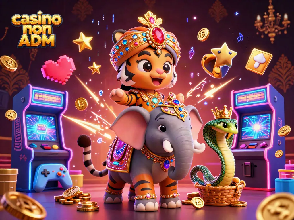 Gioca nei casino non ADM con un tigre maharaja e un elefante scintillante in un'atmosfera vibrante.