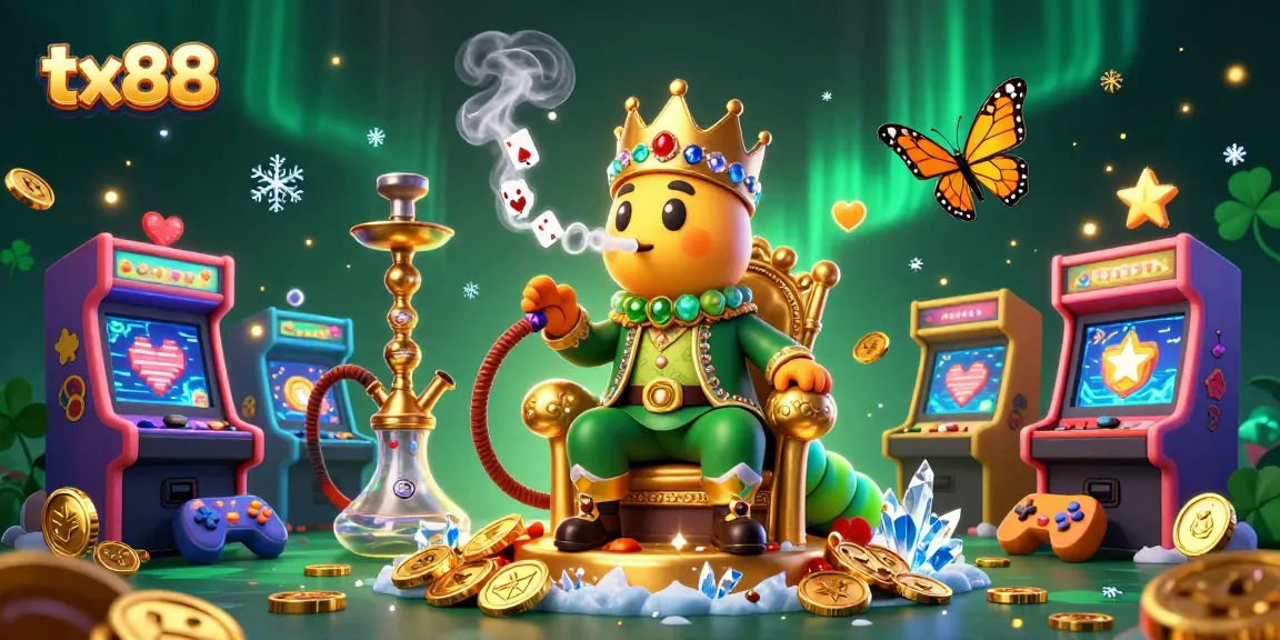 Play with tx88's vibrant casino scene, featuring a unique caterpillar character in an enchanted atmosphere.
