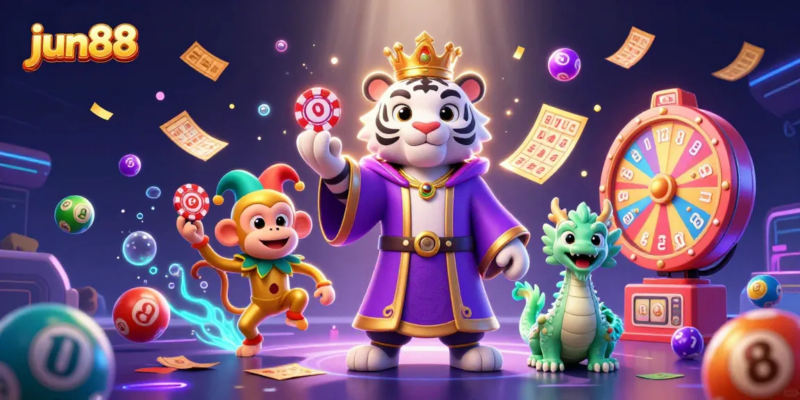 Experience thrilling wins at jun88 with dynamic lottery elements and vibrant casino characters.