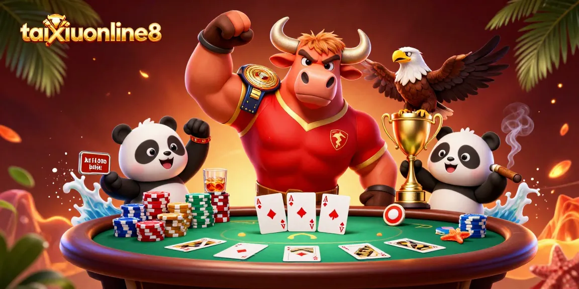 Engage in thrilling gameplay at taixiuonline8, featuring animated casino elements and vibrant characters.