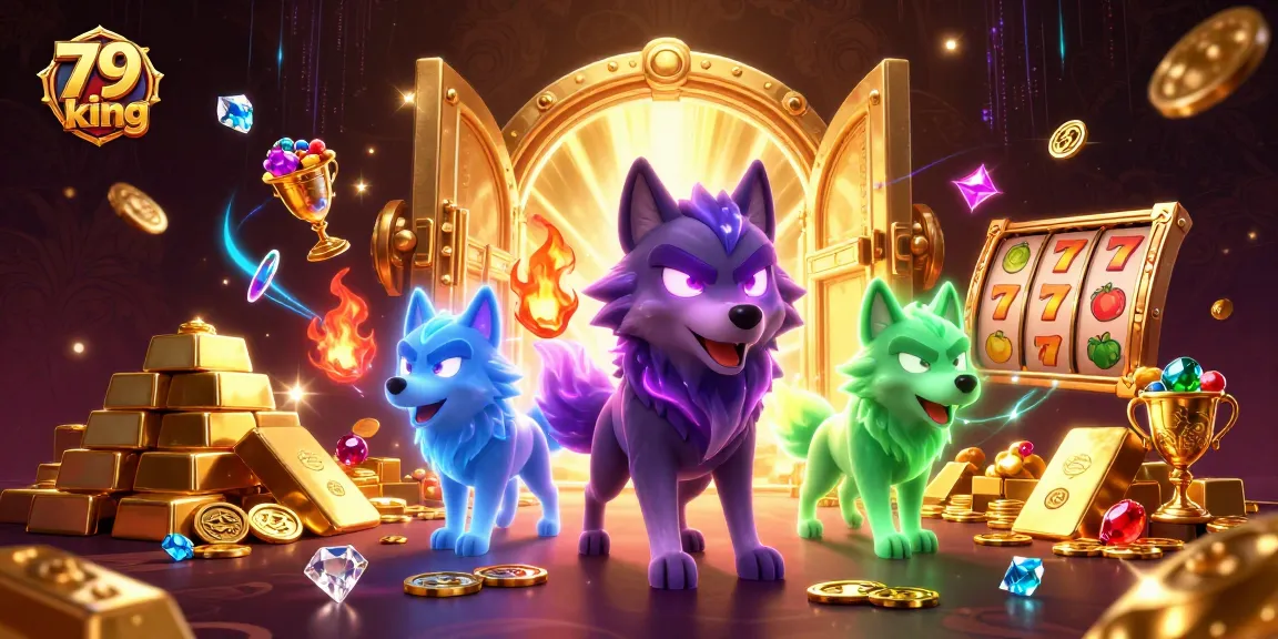 Win big with 79 king in a vibrant 3D casino scene featuring lucky symbols.