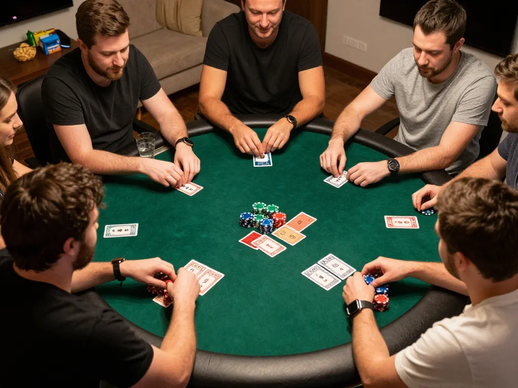 Players in a thrilling poker game discussing strategies while focusing on lv88 đăng nhập on their smartphones.