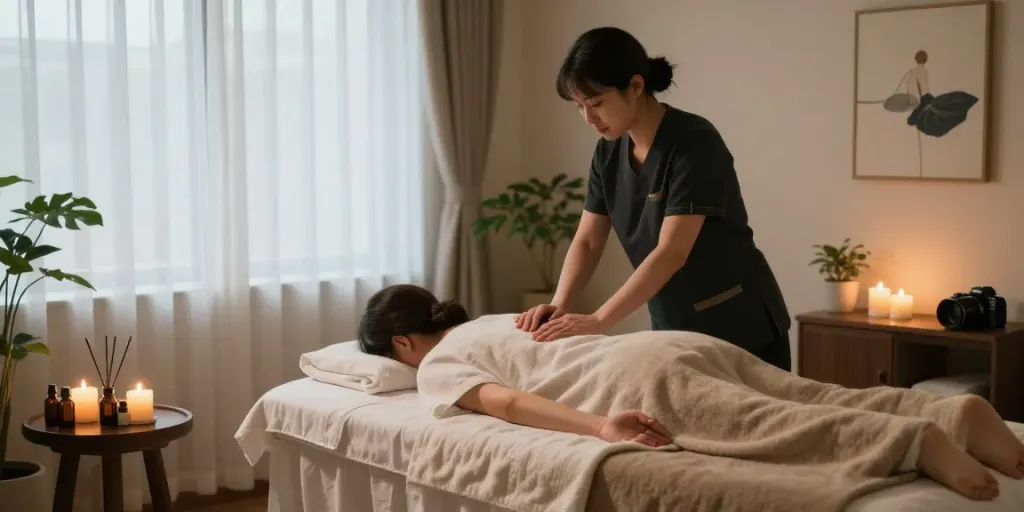 Experience a soothing 서대문출장마사지 in a serene massage studio, enhancing relaxation and wellness.