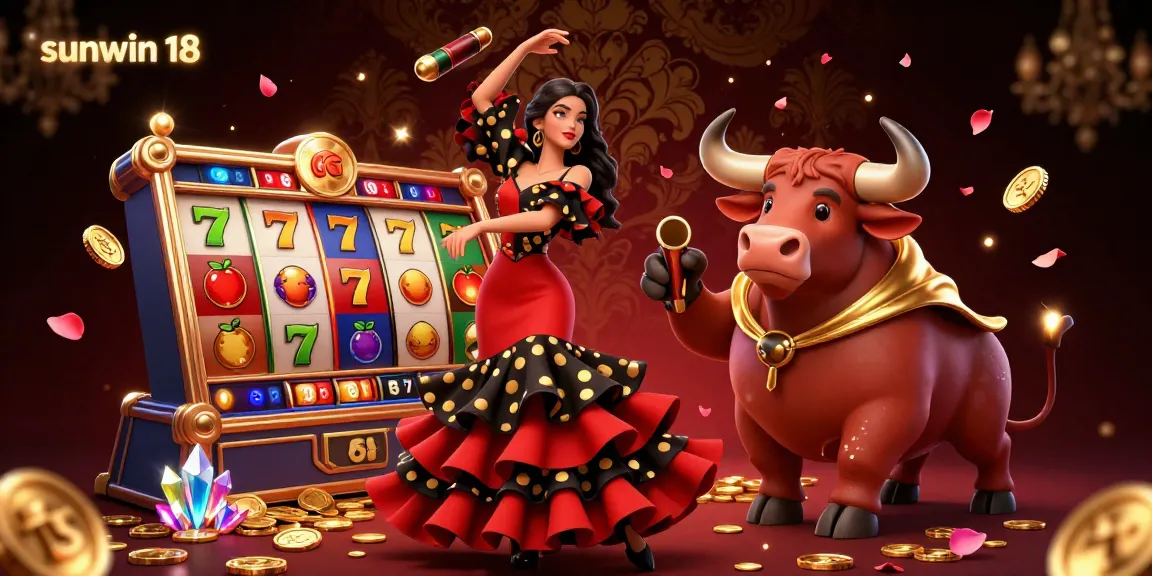 Experience the thrill of sunwin 18 in a vibrant casino scene with a flamenco dancer and jackpots.