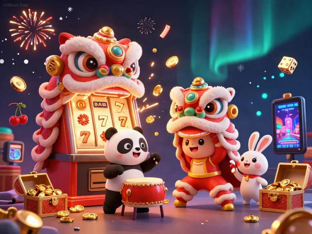 Experience the excitement of 188bet link with a dynamic casino scene featuring a vibrant lion dance and thrilling slot elements.
