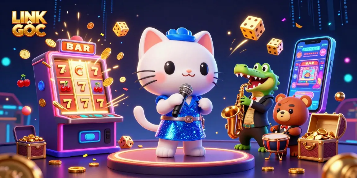 Enjoy an exciting LINK GỐC casino experience with vibrant characters, jackpot excitement, and dynamic game elements.