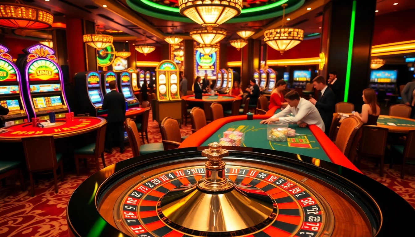 Experience the thrill of U 888 with vibrant casino tables and lively players in an elegant setting.
