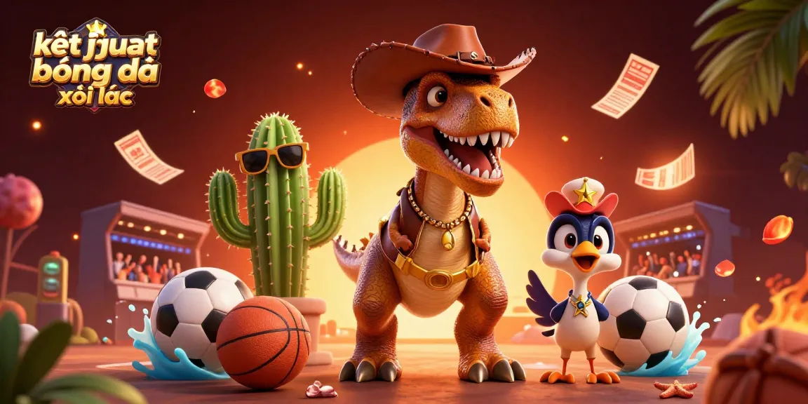 Engage with kết quả bóng đá xôi lạc using dynamic sports betting elements and 3D cartoon characters in a vibrant illustration.