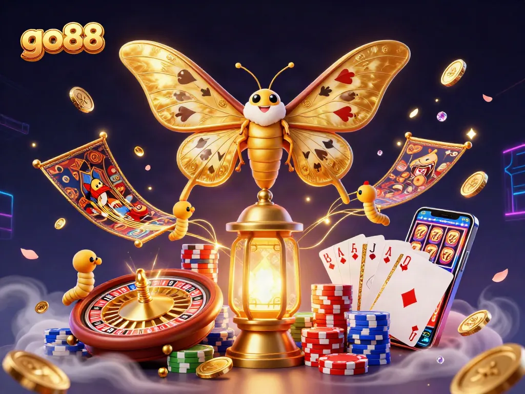 Experience go88 with dynamic casino scenes, golden coins, and playing cards in a vibrant 3D illustration.
