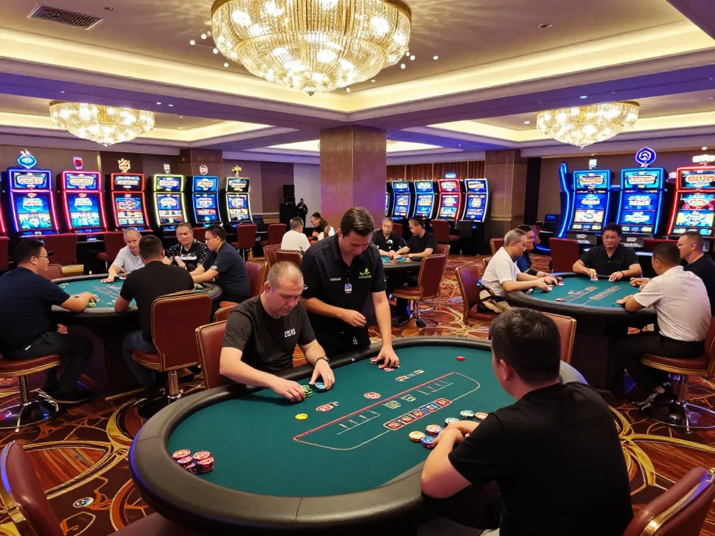 Fun88 casino players engaging in strategic poker gameplay surrounded by vibrant decor