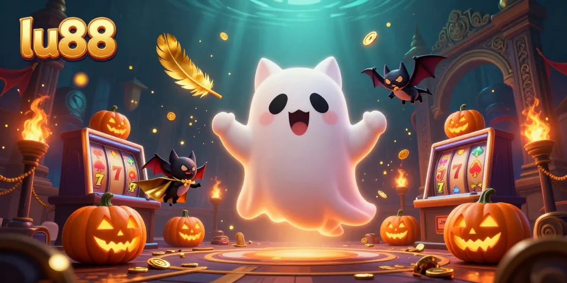 Spin the reels at lu88 with ghost cat and glowing jackpots in a haunted casino scene.