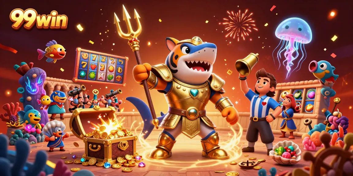 Engage in thrilling gameplay with 99win, featuring vibrant underwater scenes and exciting slot elements.