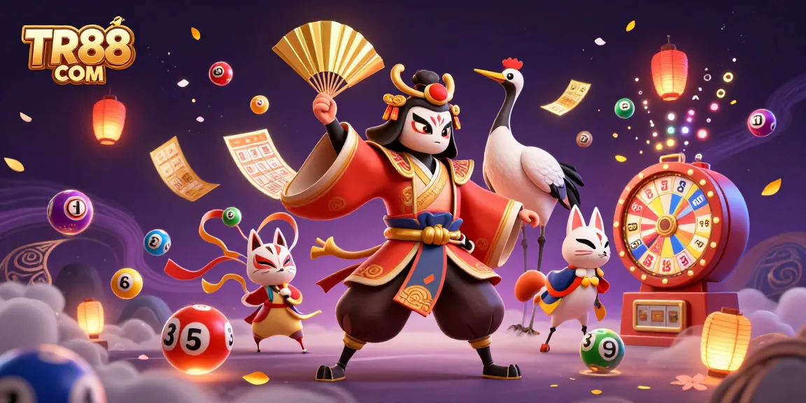 Join the excitement at TR88 COM with a vibrant lottery scene featuring dynamic game elements and rich visuals.