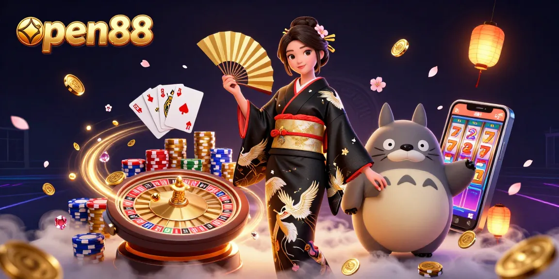 Win big with open88 in this vibrant 3D casino scene filled with stunning game elements.