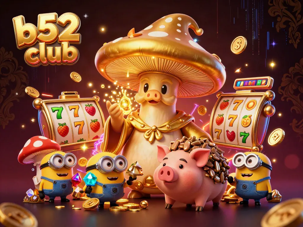 Engage in thrilling games at b52 club with a magical scene featuring gold-rich characters.