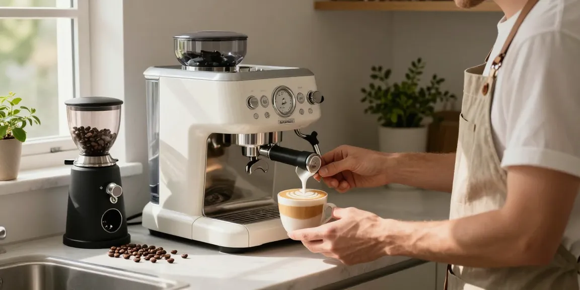 Rokok88 Espresso Machine in a stylish home kitchen while brewing coffee.