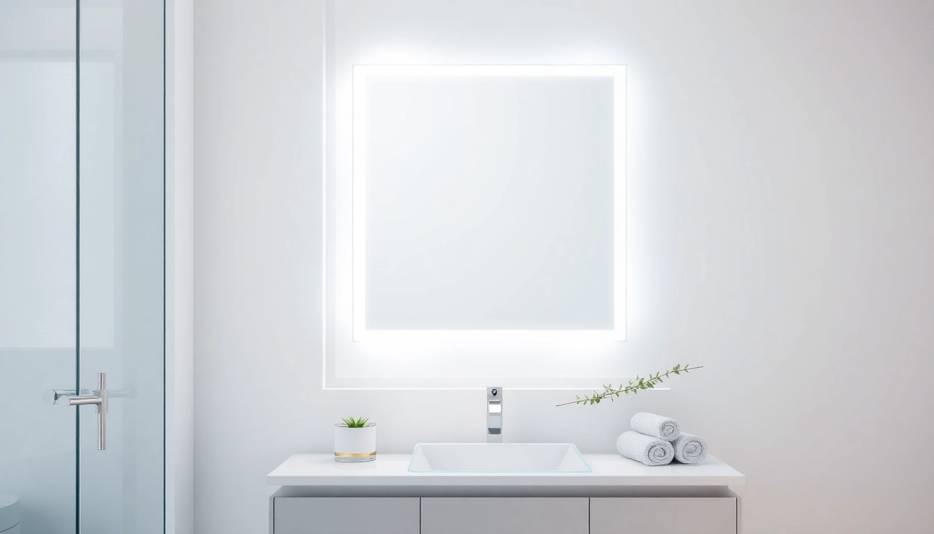 Elevate your space with a striking mirror and led lights reflecting elegance and modernity.
