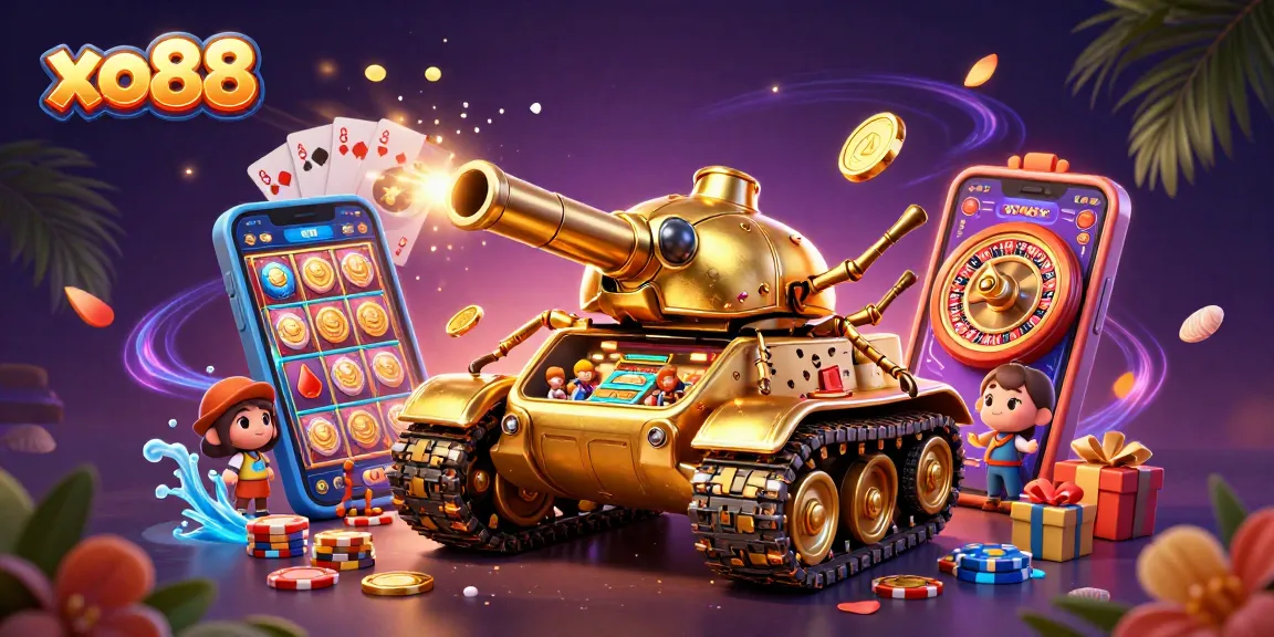 Engage with xo88's vibrant casino experience featuring a golden beetle tank and dynamic game elements.