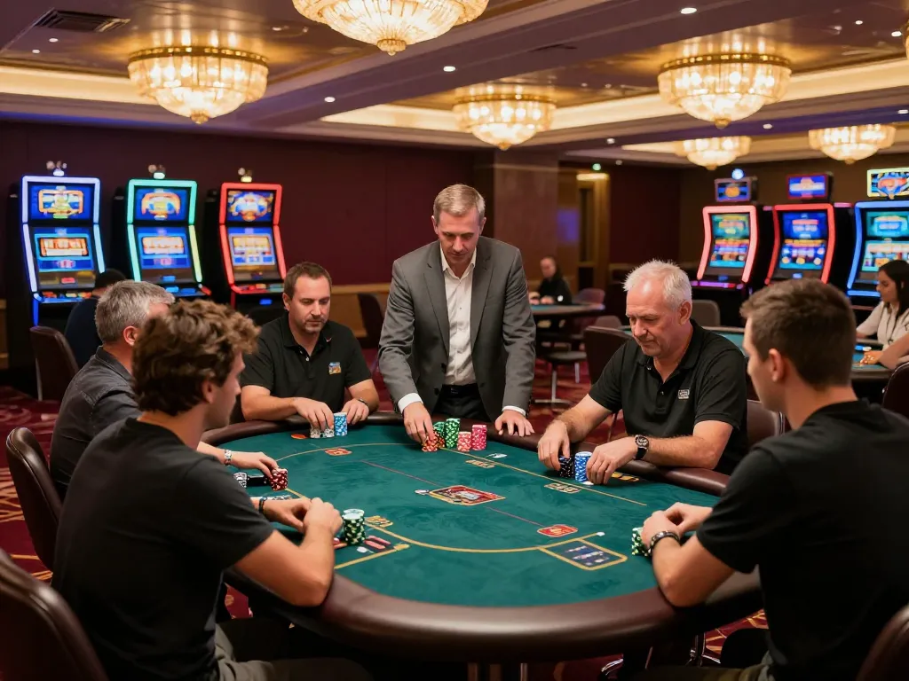 CM88 players actively engaged at an upscale casino poker table, highlighting strategic gameplay.