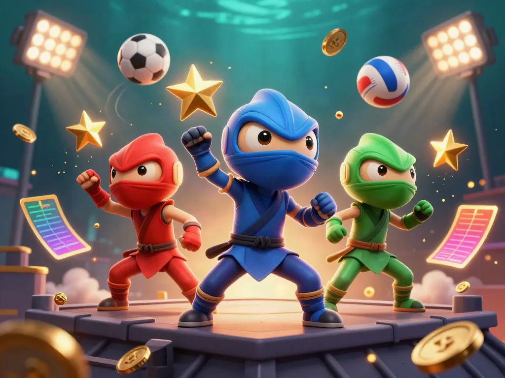 Engage in thrilling action as the da88 ninja chameleon team showcases their skills with golden stars and sports elements.