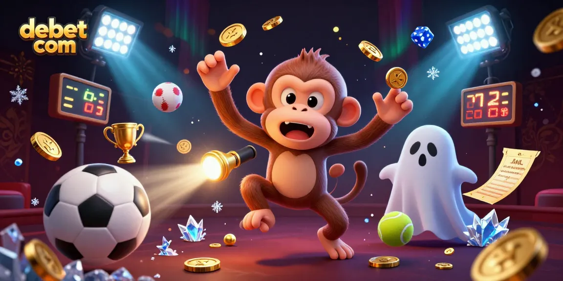 Engage with debet com, where a playful poltergeist monkey juggles golden casino treasures in a vivid haunted scene.