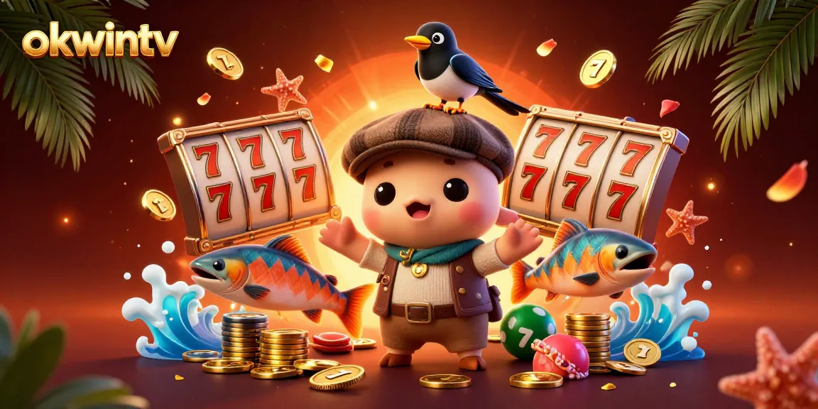 Enjoy the vibrant energy of okwintv's gaming adventure with cartoon characters amidst colorful slot reels.