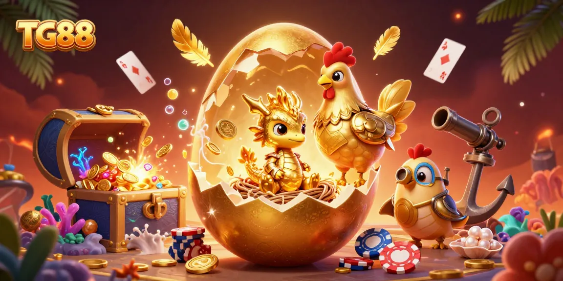 Join TG88 for exciting games, featuring a golden dragon and poker chips in a vibrant casino setting.