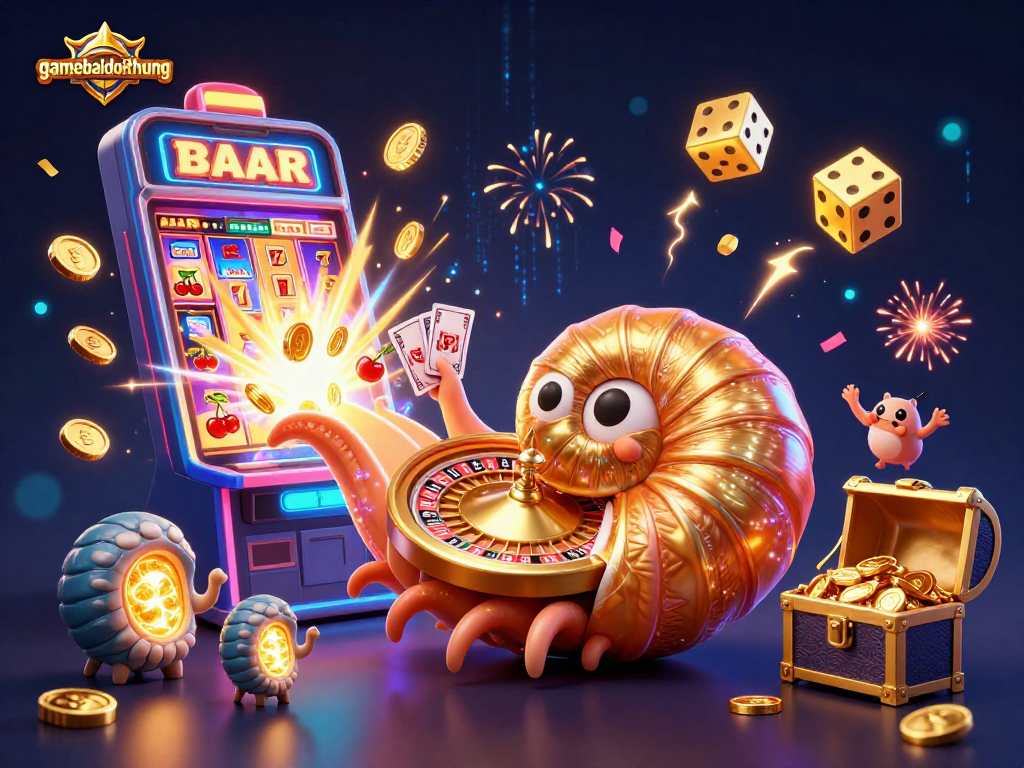 Engage in thrilling gameplay with gamebaidoithuong featuring a giant nautilus roulette wheel and vibrant casino elements.
