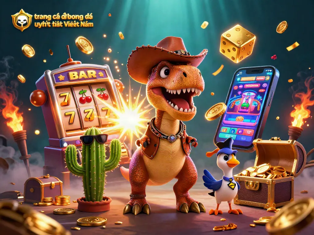 Khám phá trang cá độ bóng đá uy tín nhất Việt Nam với T-Rex cowboy và các biểu tượng casino nổi bật.