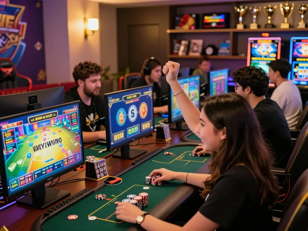 Engaged players celebrating wins on Cổng game Rikvip with vibrant gaming interfaces.