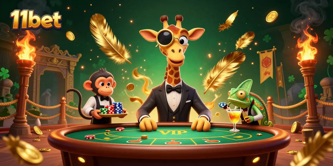 Join the excitement with 11bet at a vibrant poker scene featuring high-roller animals and dazzling effects