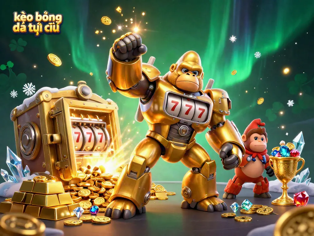 Xem kèo bóng đá trực tuyến với hình ảnh 3D mô tả một con khỉ lái robot vàng trong một mùa đông đầy tiền thưởng.
