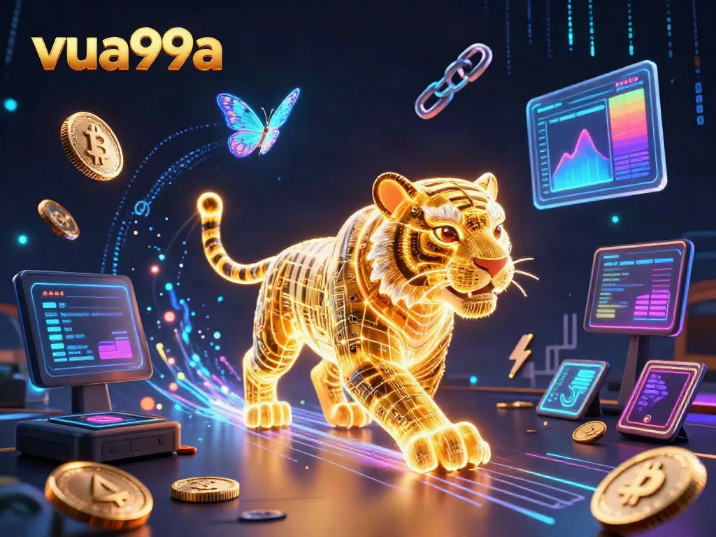 Experience dynamic gaming action with vua99a featuring a golden tiger in a futuristic digital casino.