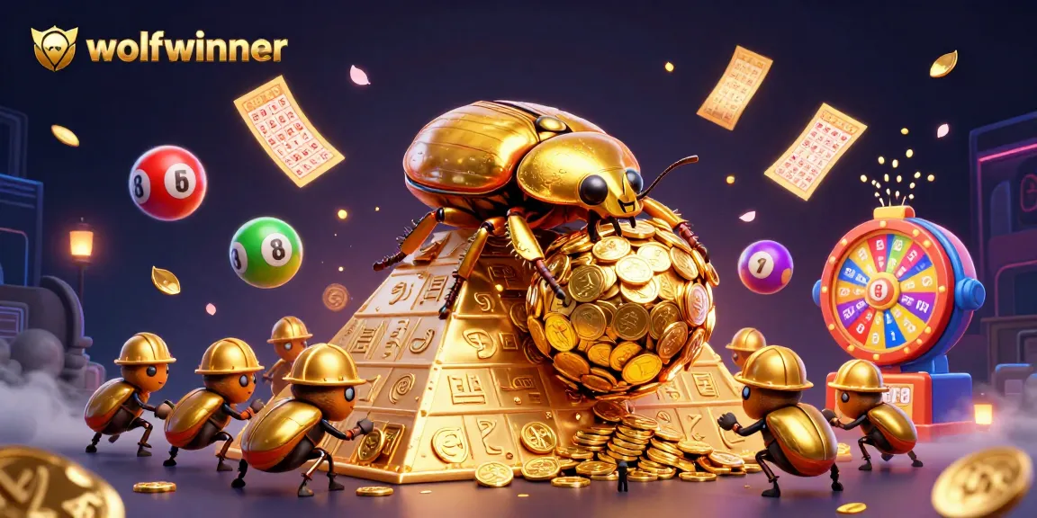 Engage in thrilling lottery games with wolfwinner's vibrant 3D illustration of golden riches.