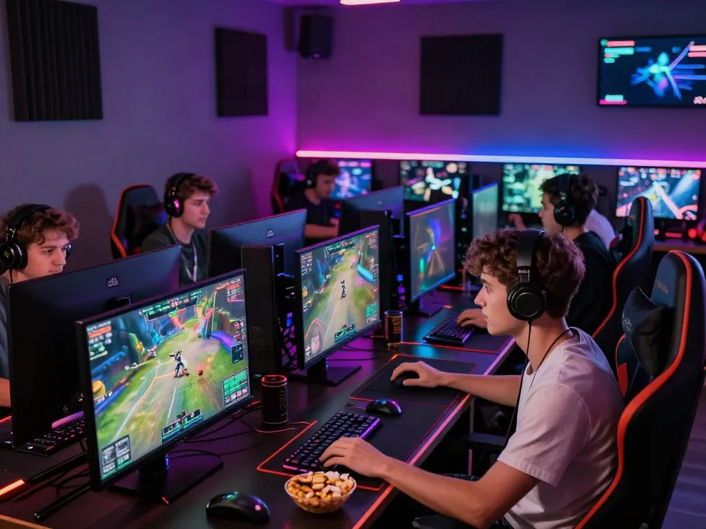 Men enjoying immersive gaming experience at Manclub lounge.