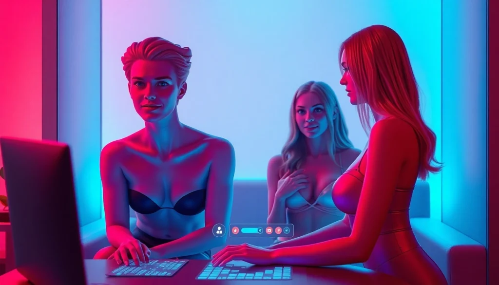 Engaging visual of AI characters in a playful porn chat AI environment, emphasizing vibrant colors and modern design.