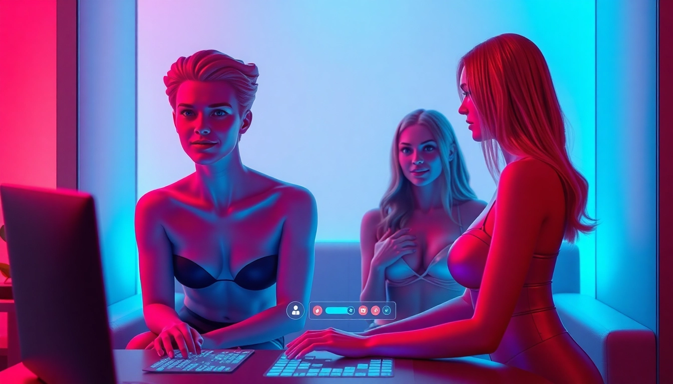 Engaging visual of AI characters in a playful porn chat AI environment, emphasizing vibrant colors and modern design.