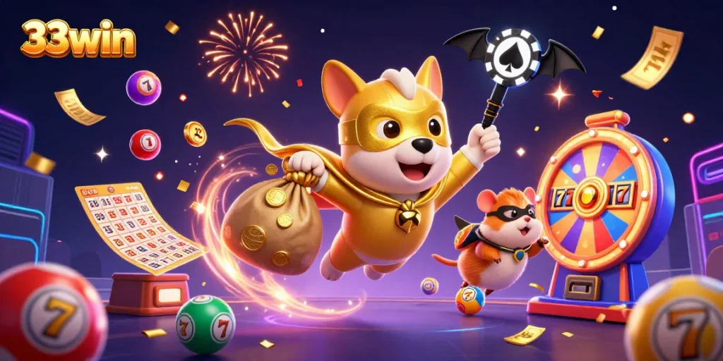 Engage in thrilling gameplay at 33win with dynamic gaming elements showcasing jackpots and vibrant casino activities.