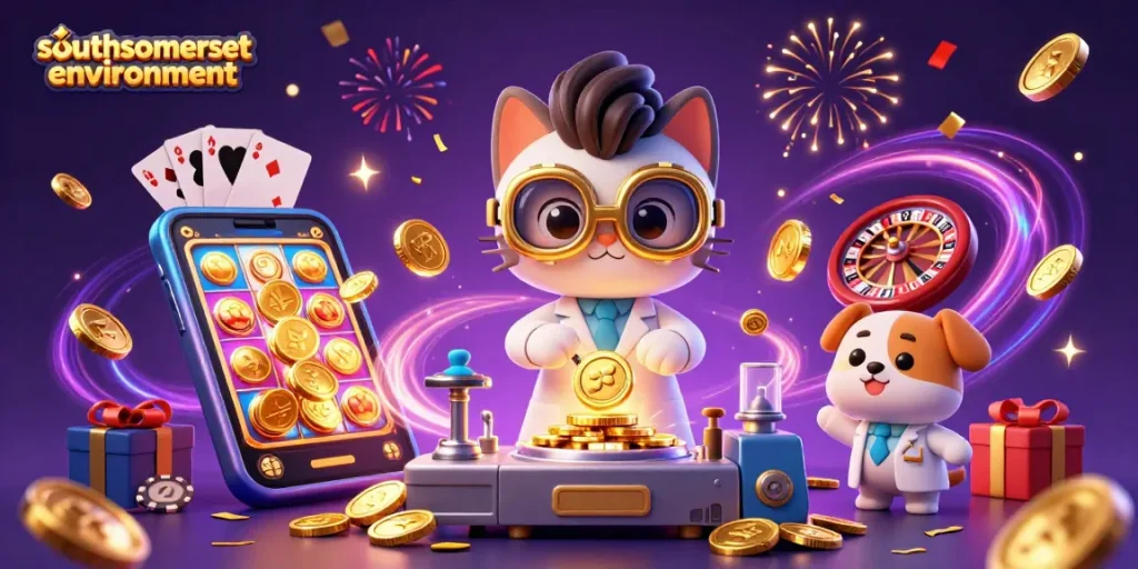 Play thrilling casino games at southsomersetenvironment featuring a mad scientist cat and dog in a vibrant lab.